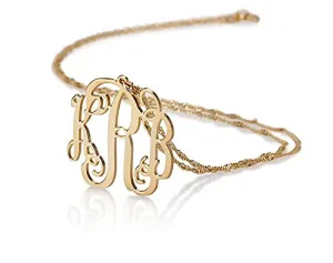 14k Gold Monogram Necklace Personalized Name Necklace Initial Necklace (18 Inches)