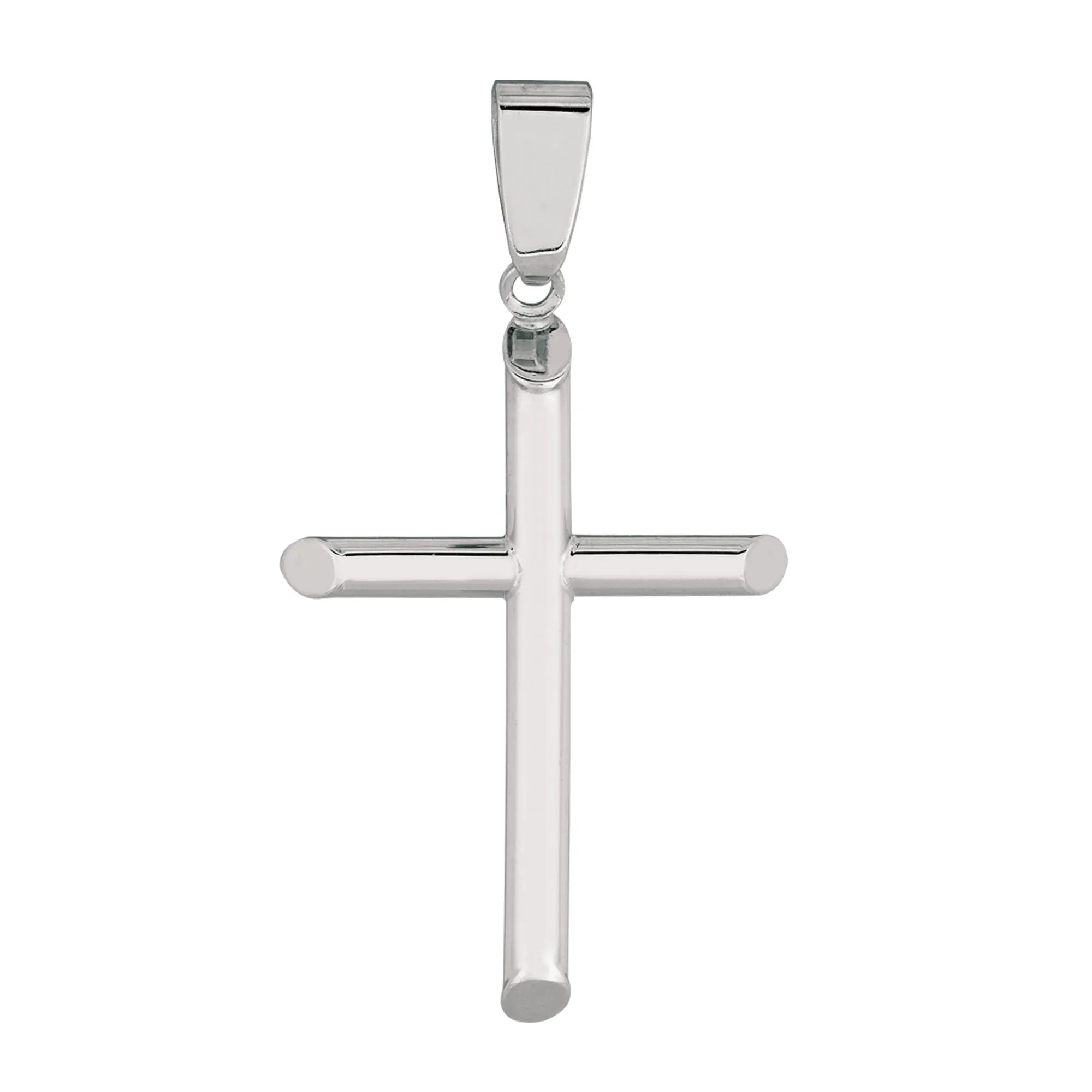 14k White Gold Shiny Round Tube Cross Pendant