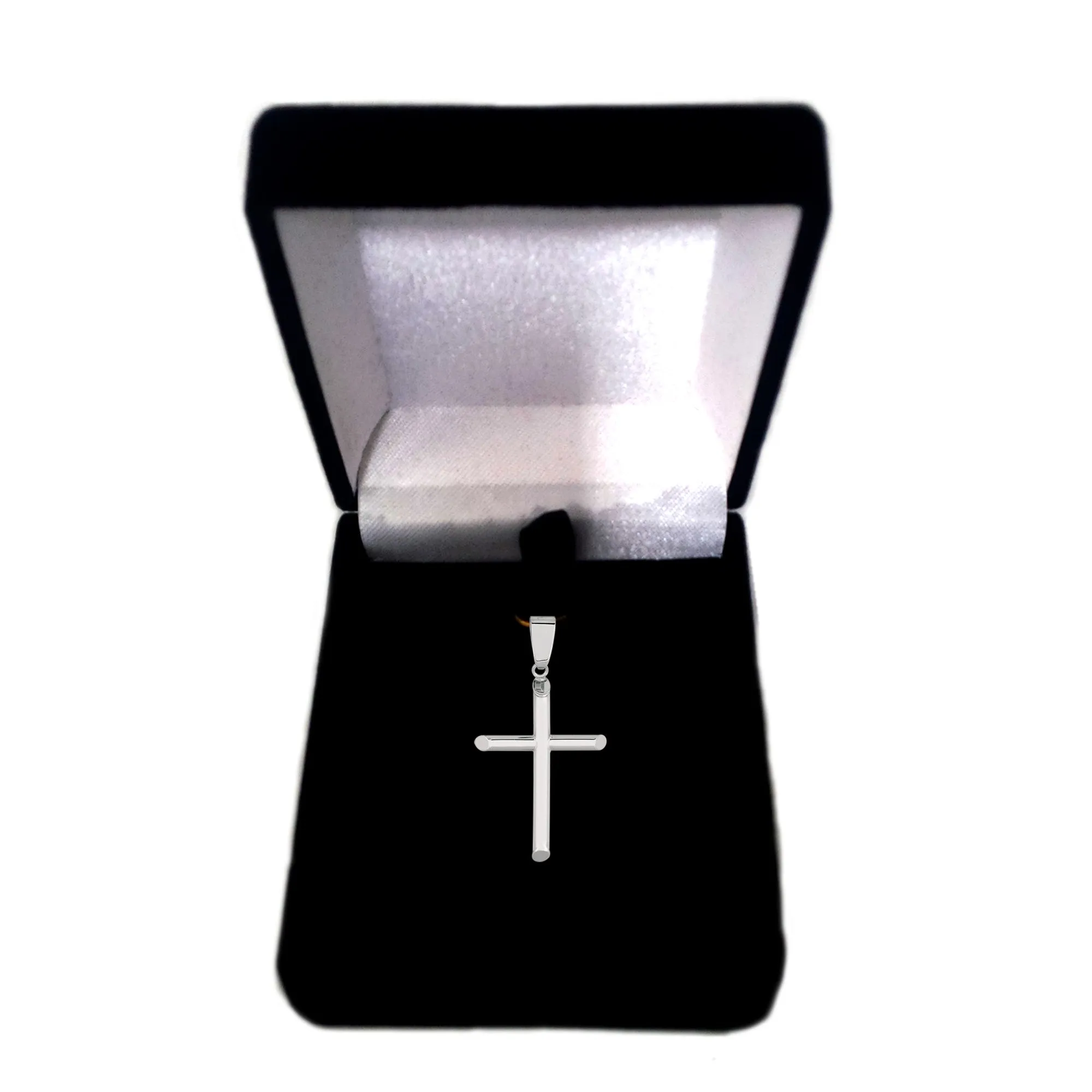 14k White Gold Shiny Round Tube Cross Pendant