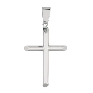 14k White Gold Shiny Round Tube Cross Pendant