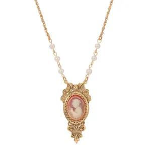 1928 Jewelry Victorian Reflections Carnelian & Ivory Cameo Faux Pearl Accent Necklace 18"