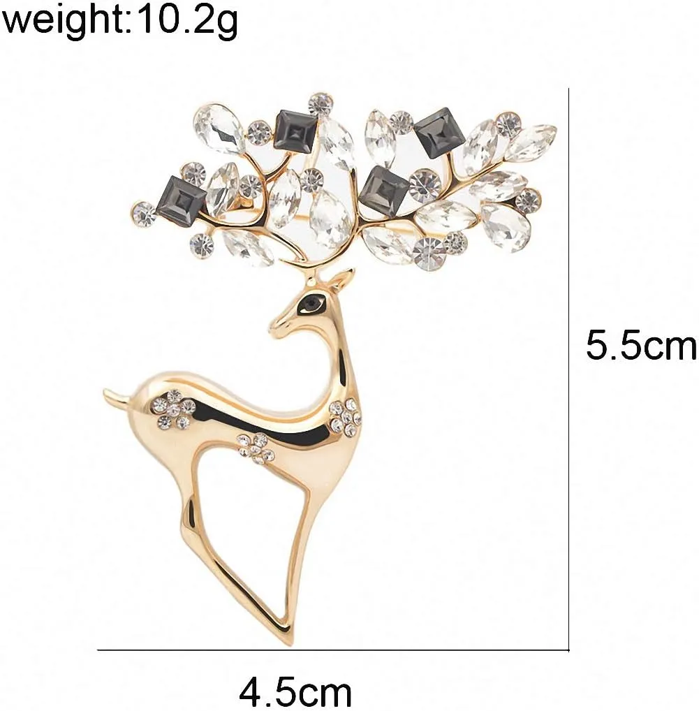 2 Colors Rhinestone Deer Brooches Women Christmas Reindeer Pins Luxury Coat Corsage Jewelry