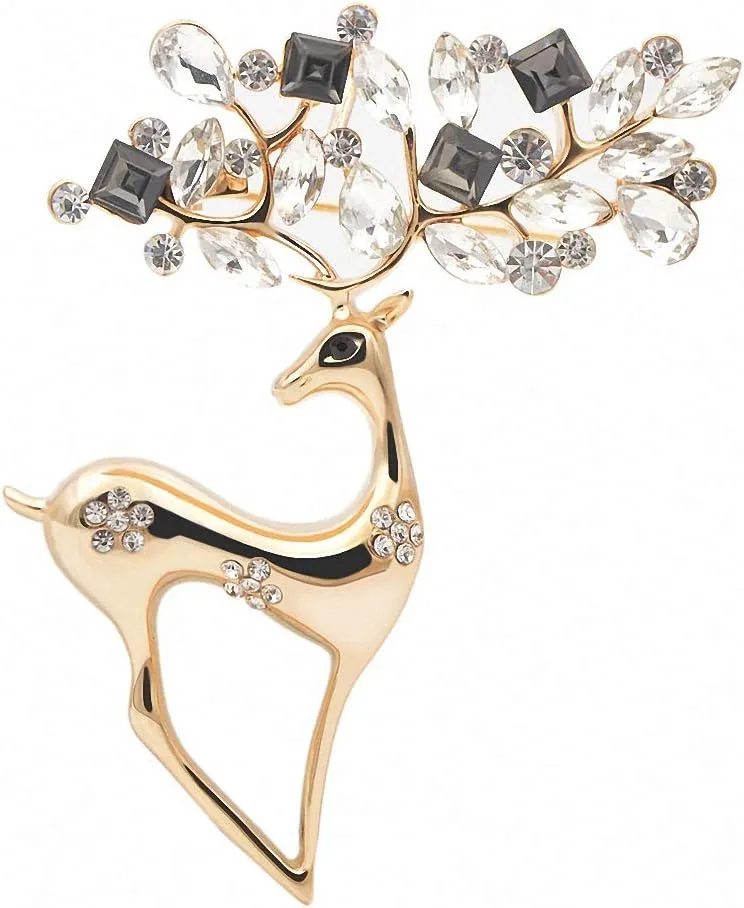 2 Colors Rhinestone Deer Brooches Women Christmas Reindeer Pins Luxury Coat Corsage Jewelry