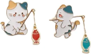2 Pcs Cute Cat Lapel Pins for Backpacks Enamel Animal Pet Cat Fishing Brooch Pin Cartoon Lapel Badge Brooch Pin for Jackets Hat Bag