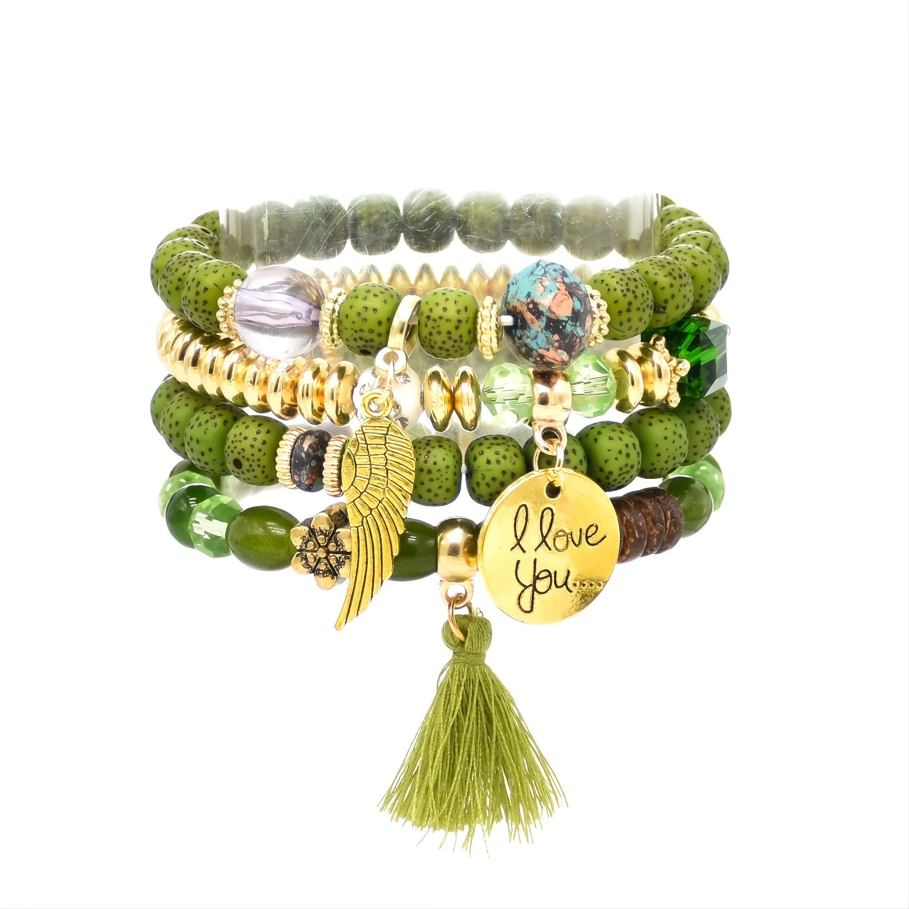 4pcs Women Layered Crystal Tassel Beaded Bracelet