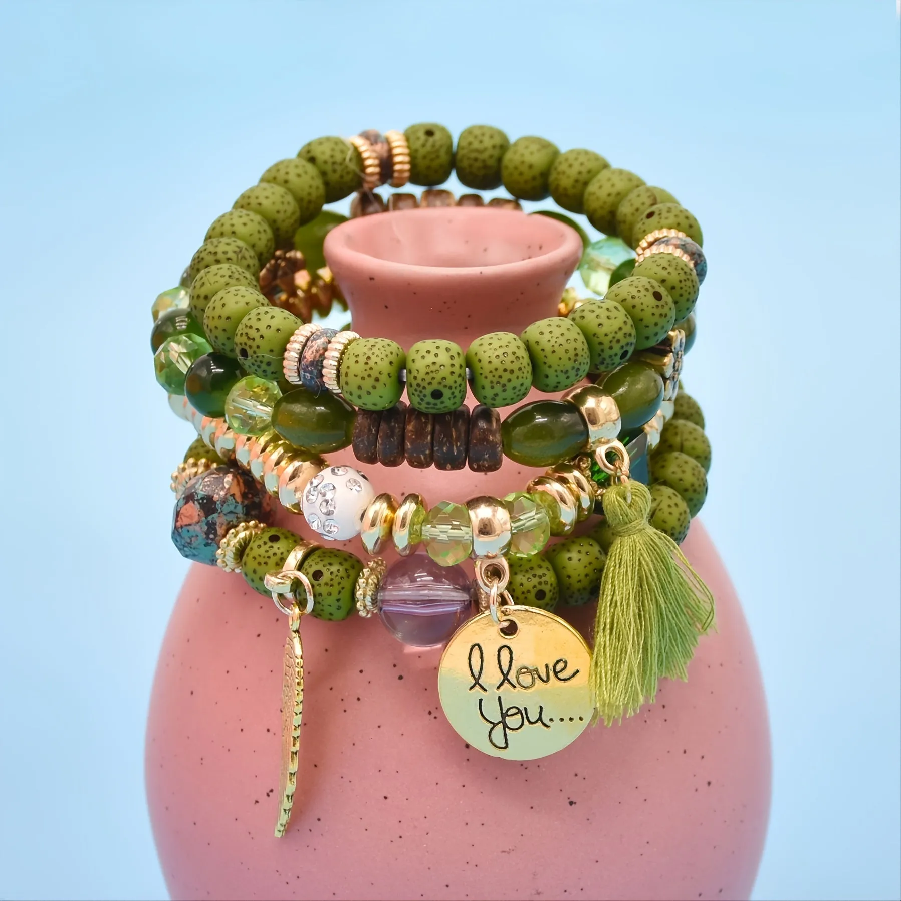 4pcs Women Layered Crystal Tassel Beaded Bracelet