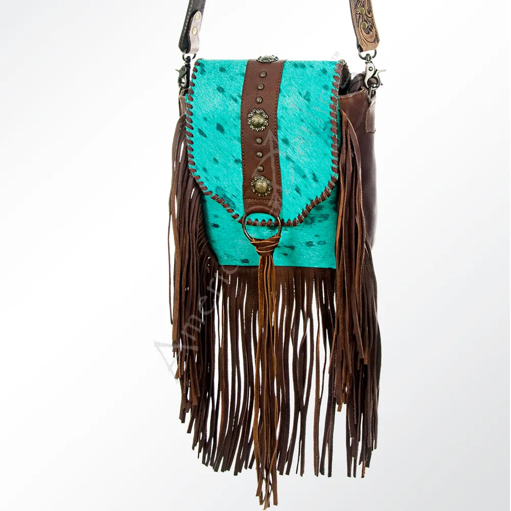 American Darling ADBG528TRQ2 Crossbody Hair-On Genuine Leather Women Bag Western Handbag Purse