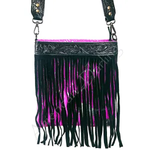 American Darling ADBGS172PKACSLBK Cross Body Hand Tooled Hair On Genuine Leather Women Bag Western Handbag Purse