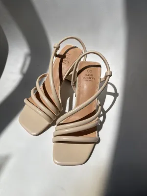 Ashley Wooden Heel Strap Sandal In Taupe