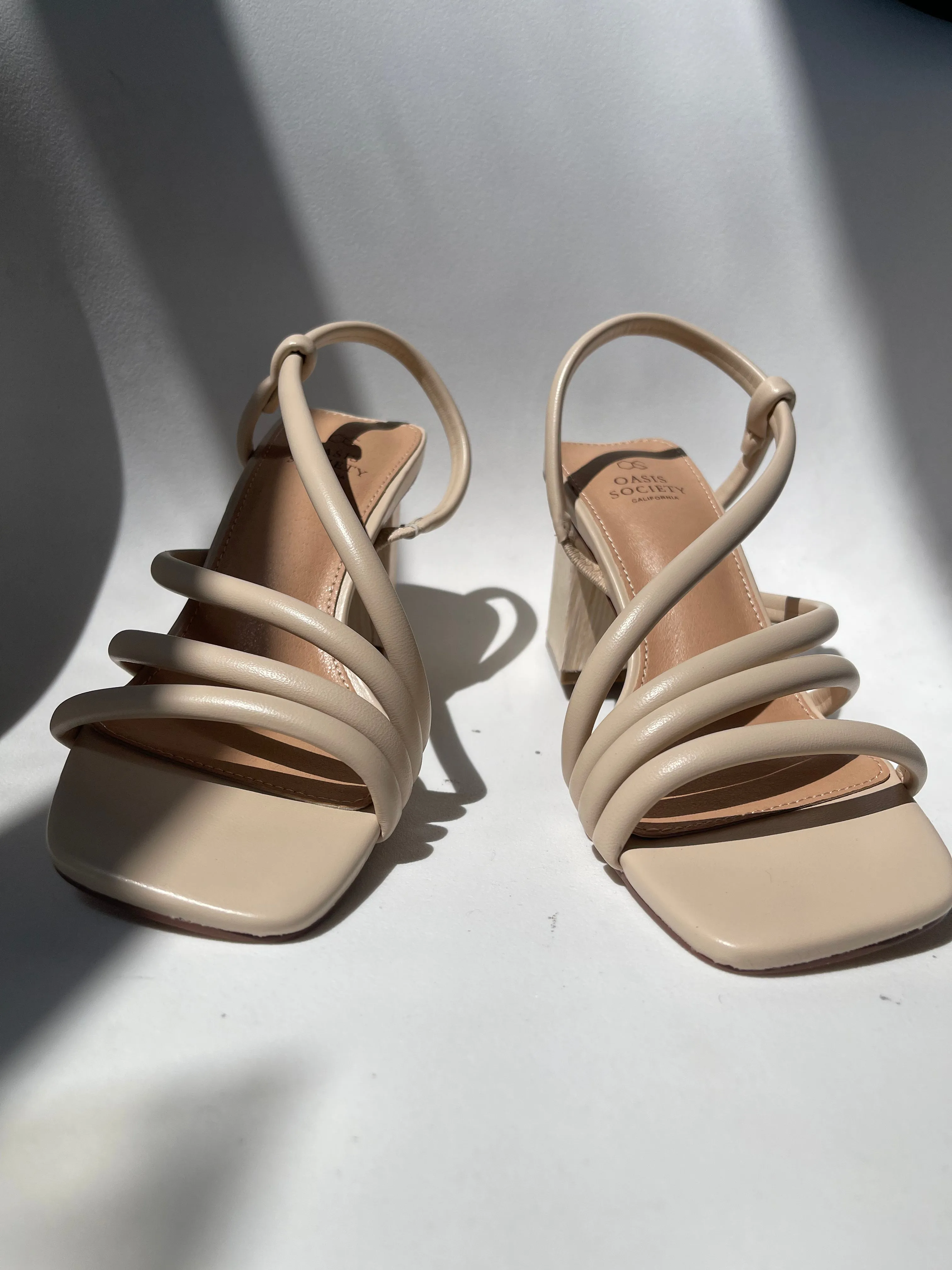 Ashley Wooden Heel Strap Sandal In Taupe