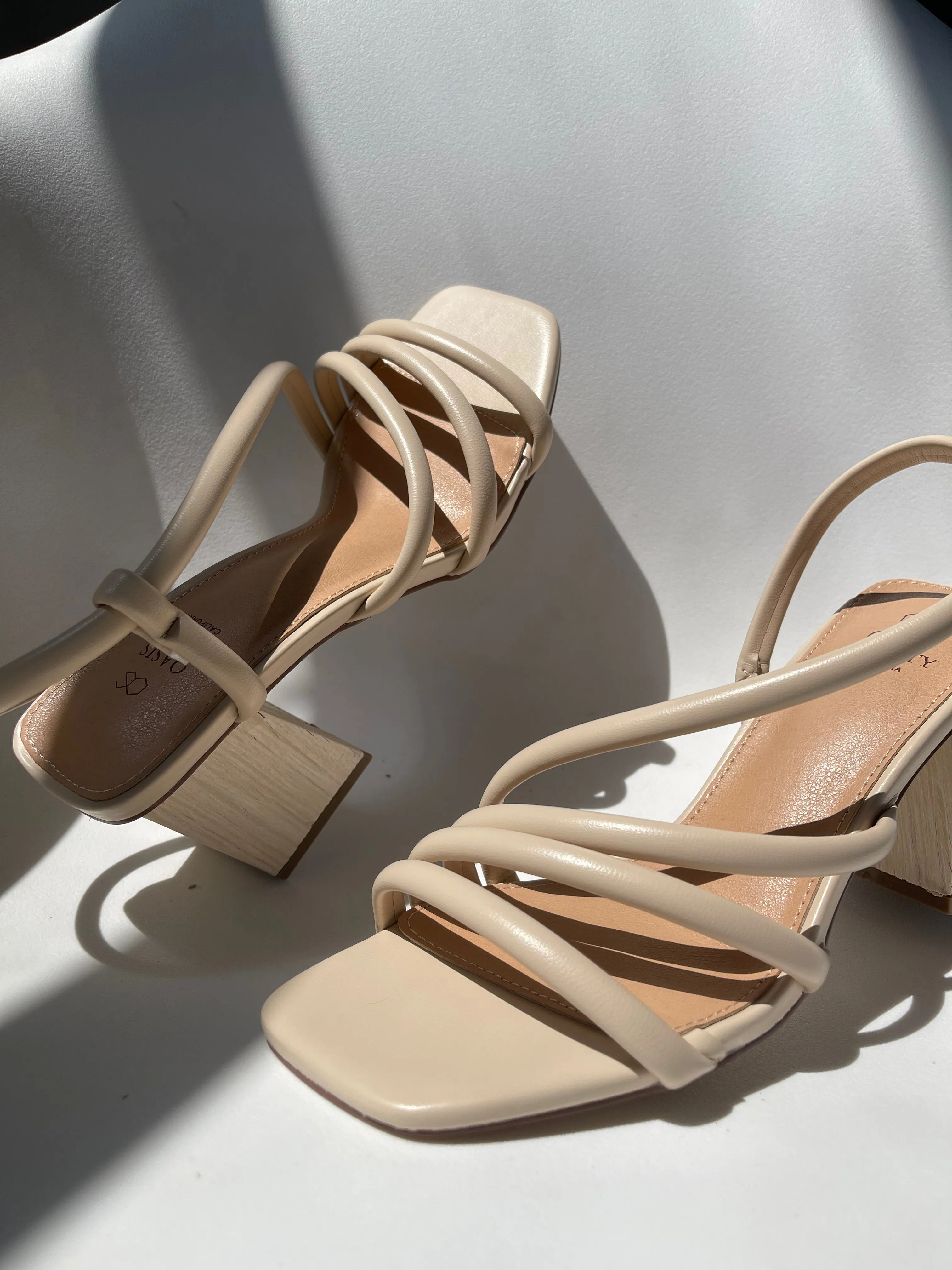 Ashley Wooden Heel Strap Sandal In Taupe