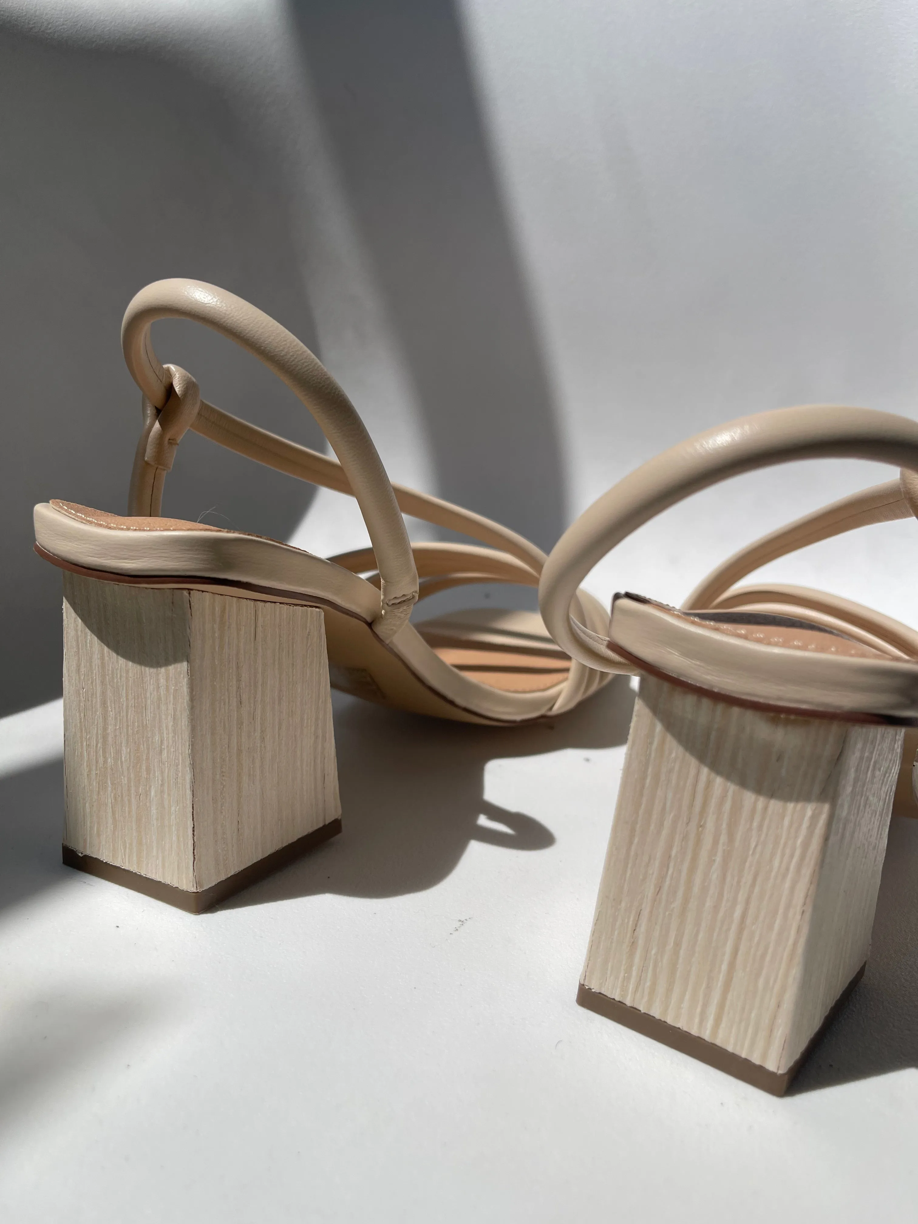 Ashley Wooden Heel Strap Sandal In Taupe