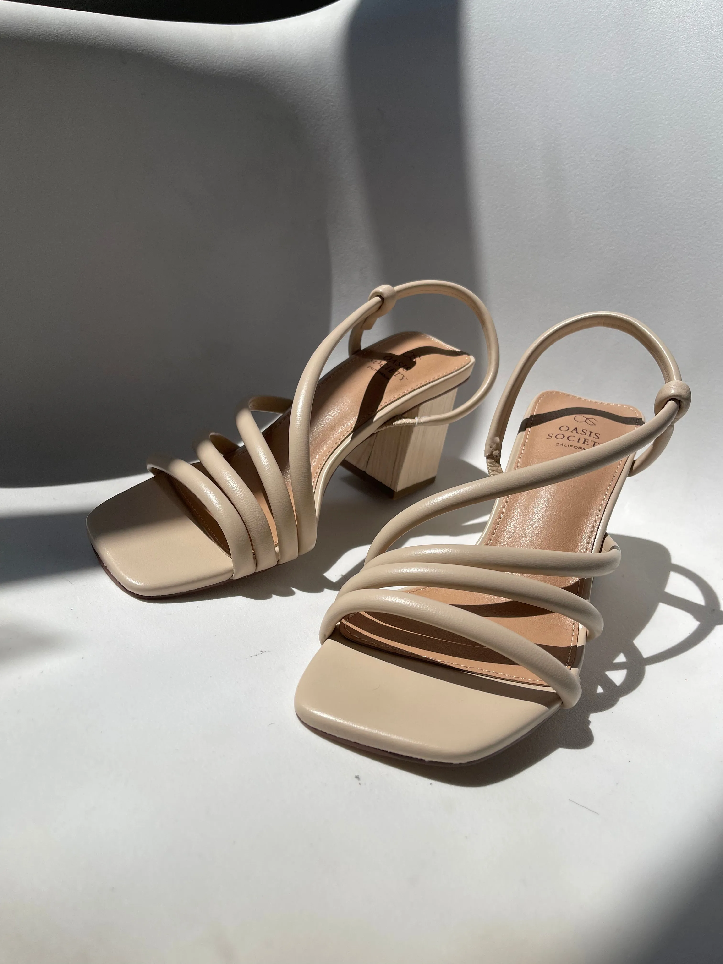 Ashley Wooden Heel Strap Sandal In Taupe