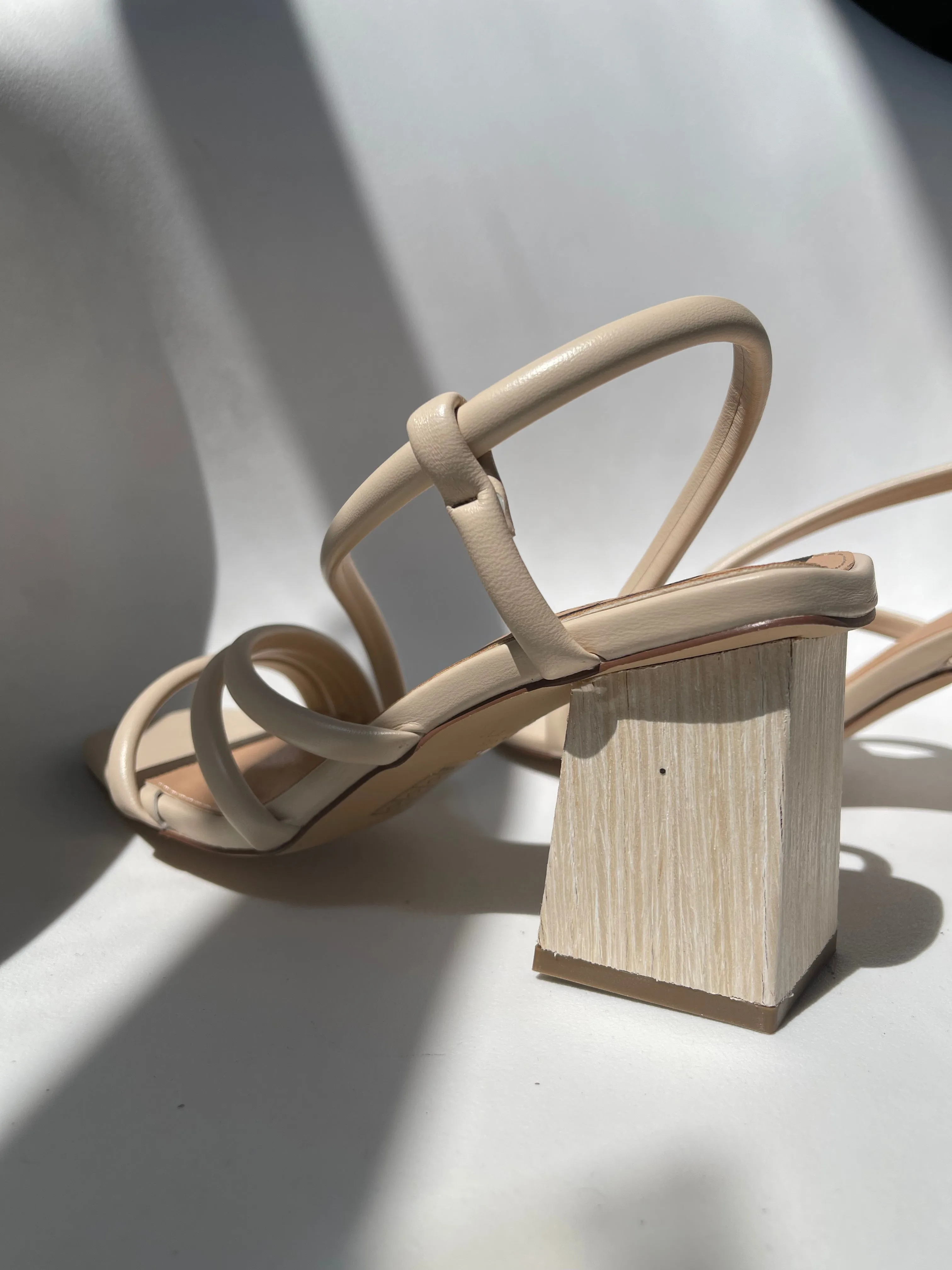 Ashley Wooden Heel Strap Sandal In Taupe
