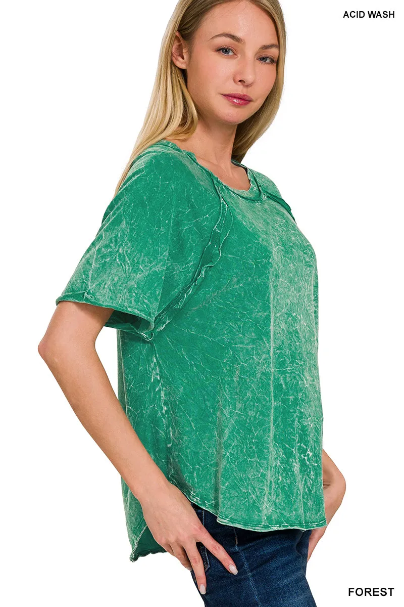 Back Patch Crinkle Washed Raglan Sleeve T-Shirt