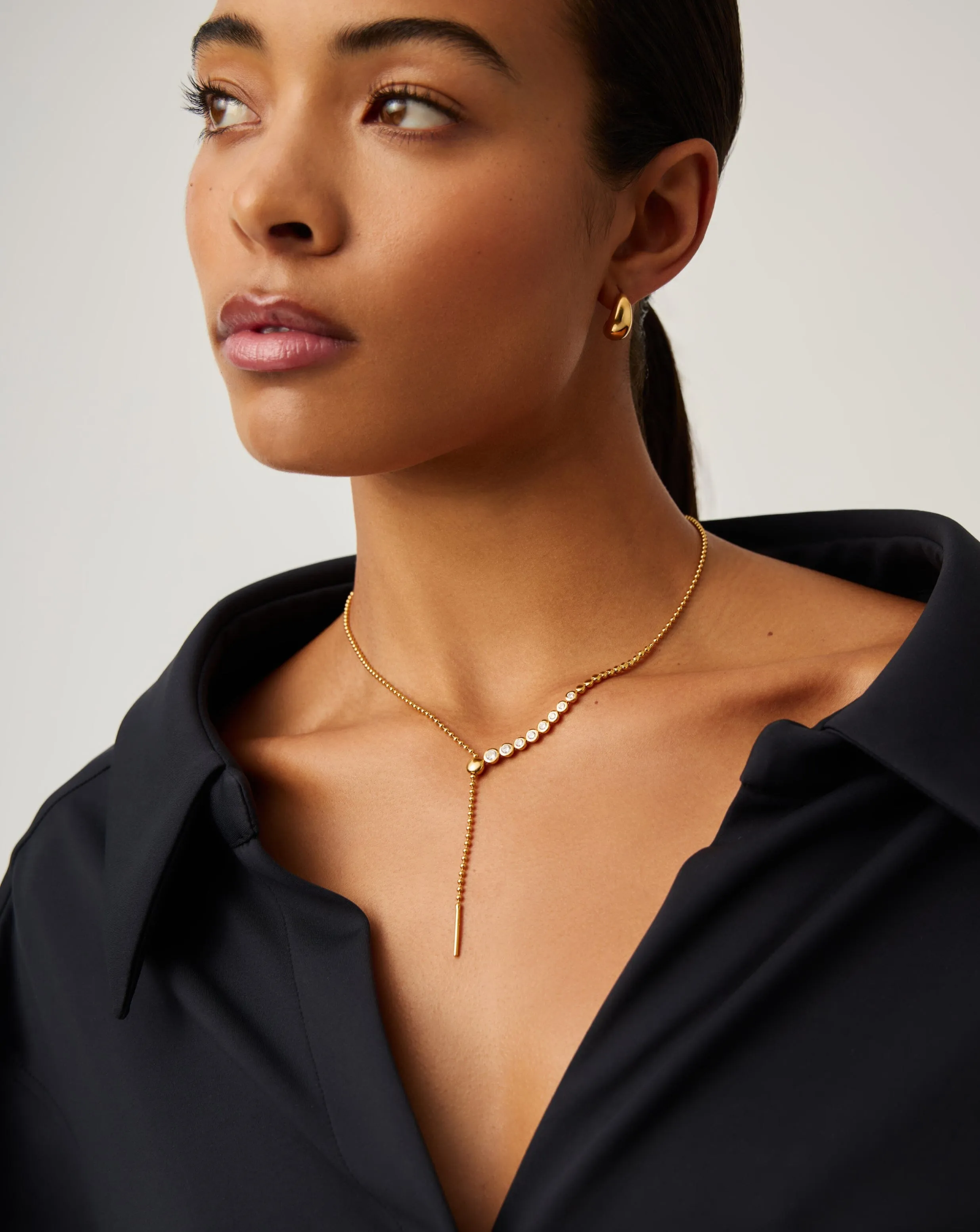 Beaded Stone Slider Lariat Necklace | 18ct Gold Vermeil/Cubic Zirconia