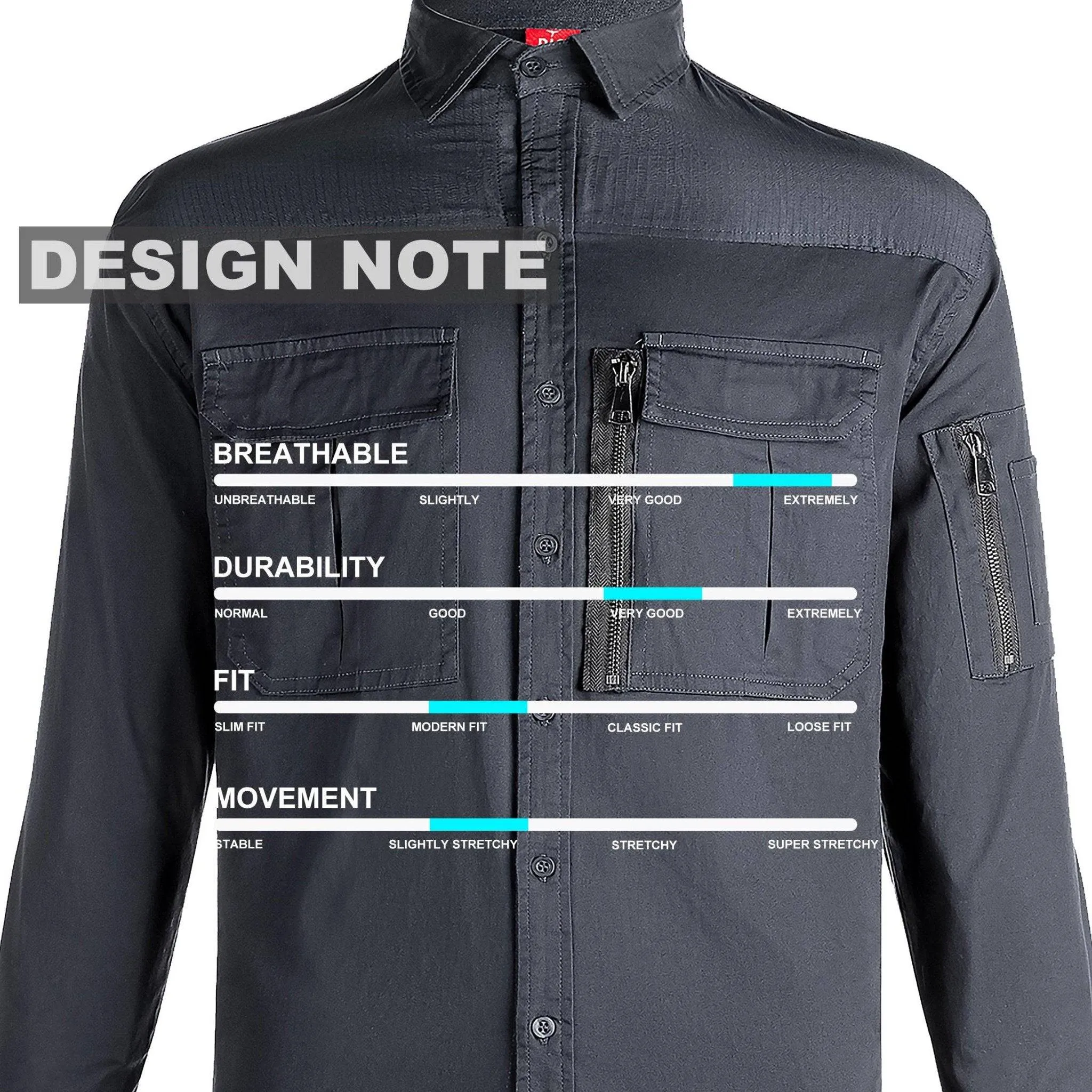 Big Bee ZIP Mens Work Shirts, Stretch Cotton