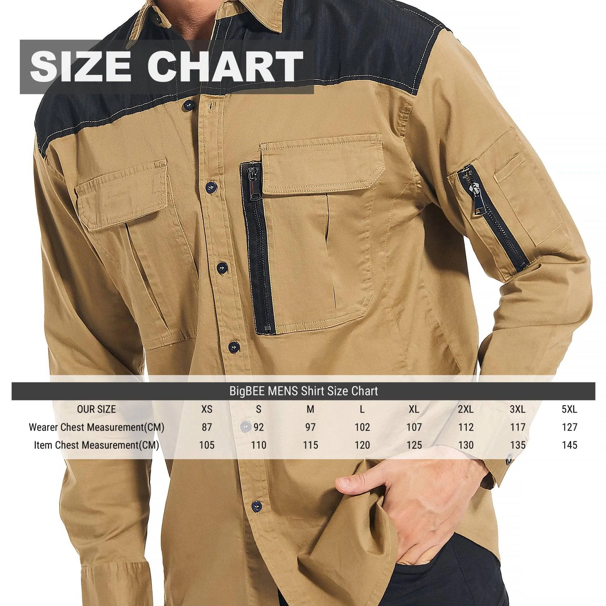 Big Bee ZIP Mens Work Shirts, Stretch Cotton