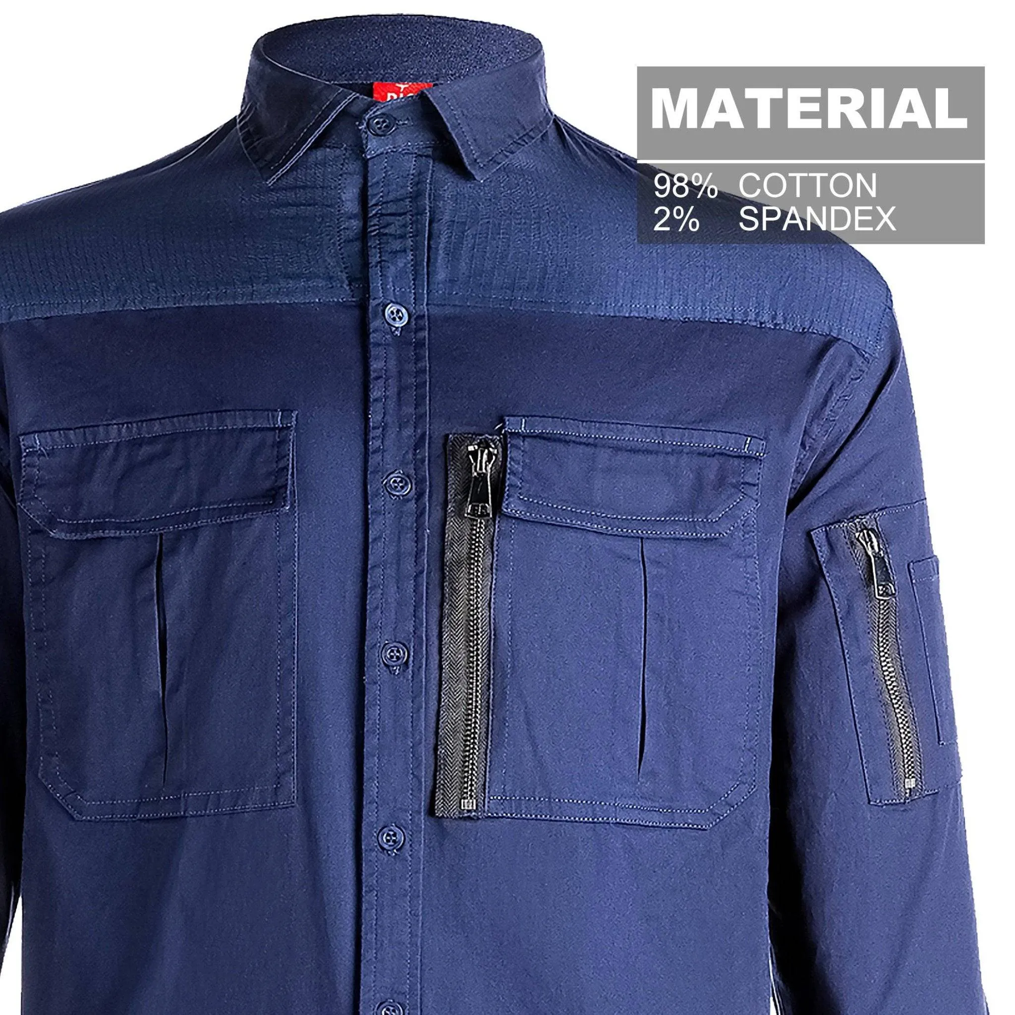 Big Bee ZIP Mens Work Shirts, Stretch Cotton