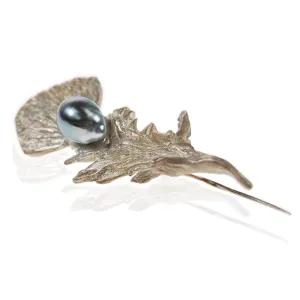 Black Tahitian Pearl & Thistle Tie Pin