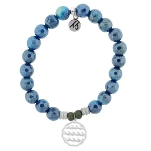 Blue Agate Stone Bracelet with Waves of Life Sterling Silver Charm