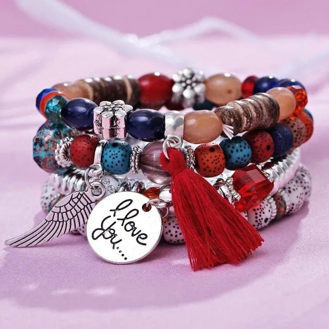 Bohemian Charm Bangle Bracelet Lucky Symbol Crystal Embellishments Bracelet