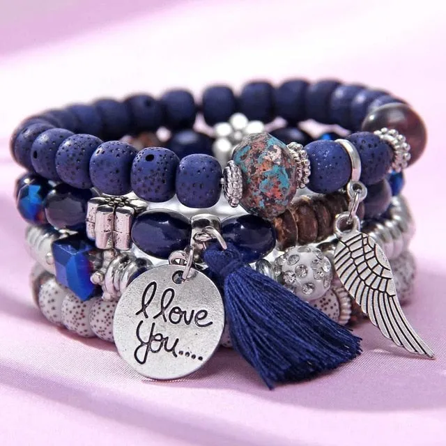 Bohemian Charm Bangle Bracelet Lucky Symbol Crystal Embellishments Bracelet