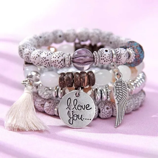 Bohemian Charm Bangle Bracelet Lucky Symbol Crystal Embellishments Bracelet