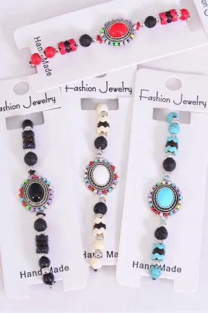 Bohemian Pull String Bracelet Semiprecious Stone Assorted Colors