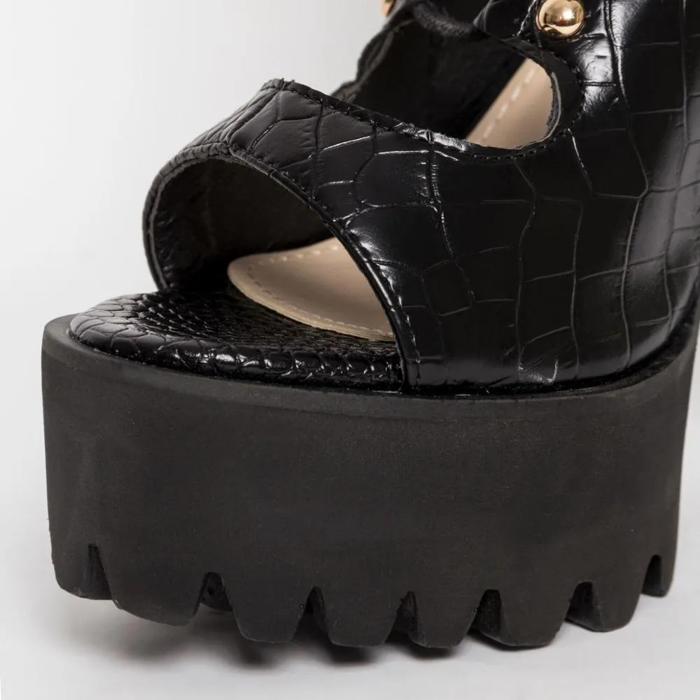 Boots Cross-tied Black Leather High Heel Boot Over the Knee Lace Up
