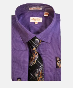 Bruno Conte Houndstooth Regular Fit Dress Shirt Combo - Purple