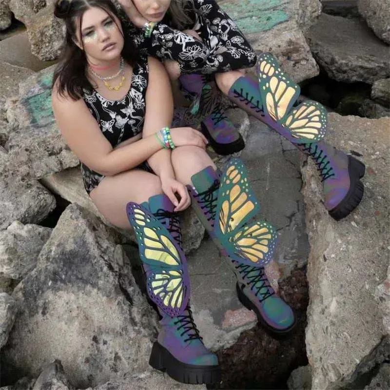 Butterfly Wings Design Knee High Boot