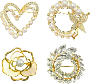 Butterfly Wreath Brooch Pin White Pearl Flower Women Rhinestone Scarf Buckle Pin Gold Wedding Bridal Brooches Lady