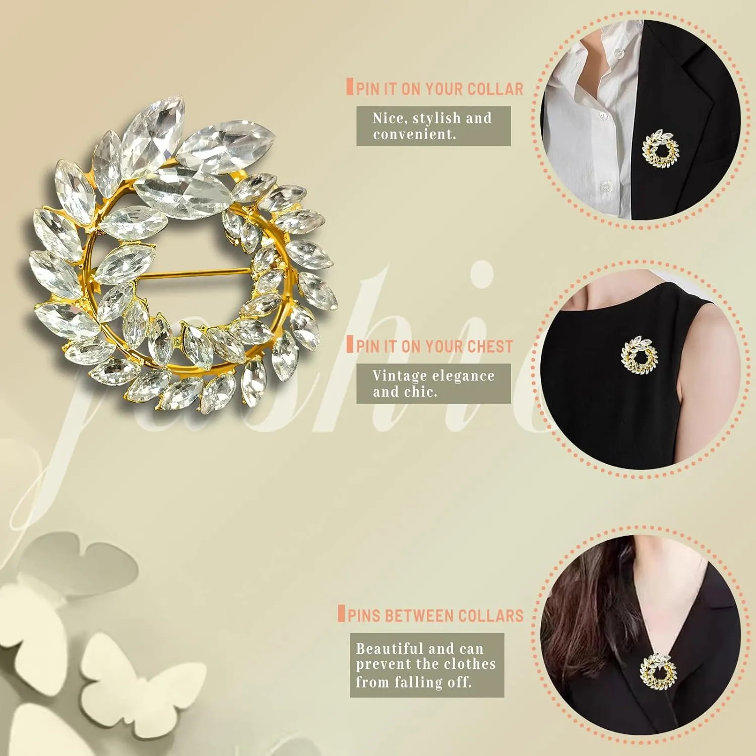 Butterfly Wreath Brooch Pin White Pearl Flower Women Rhinestone Scarf Buckle Pin Gold Wedding Bridal Brooches Lady