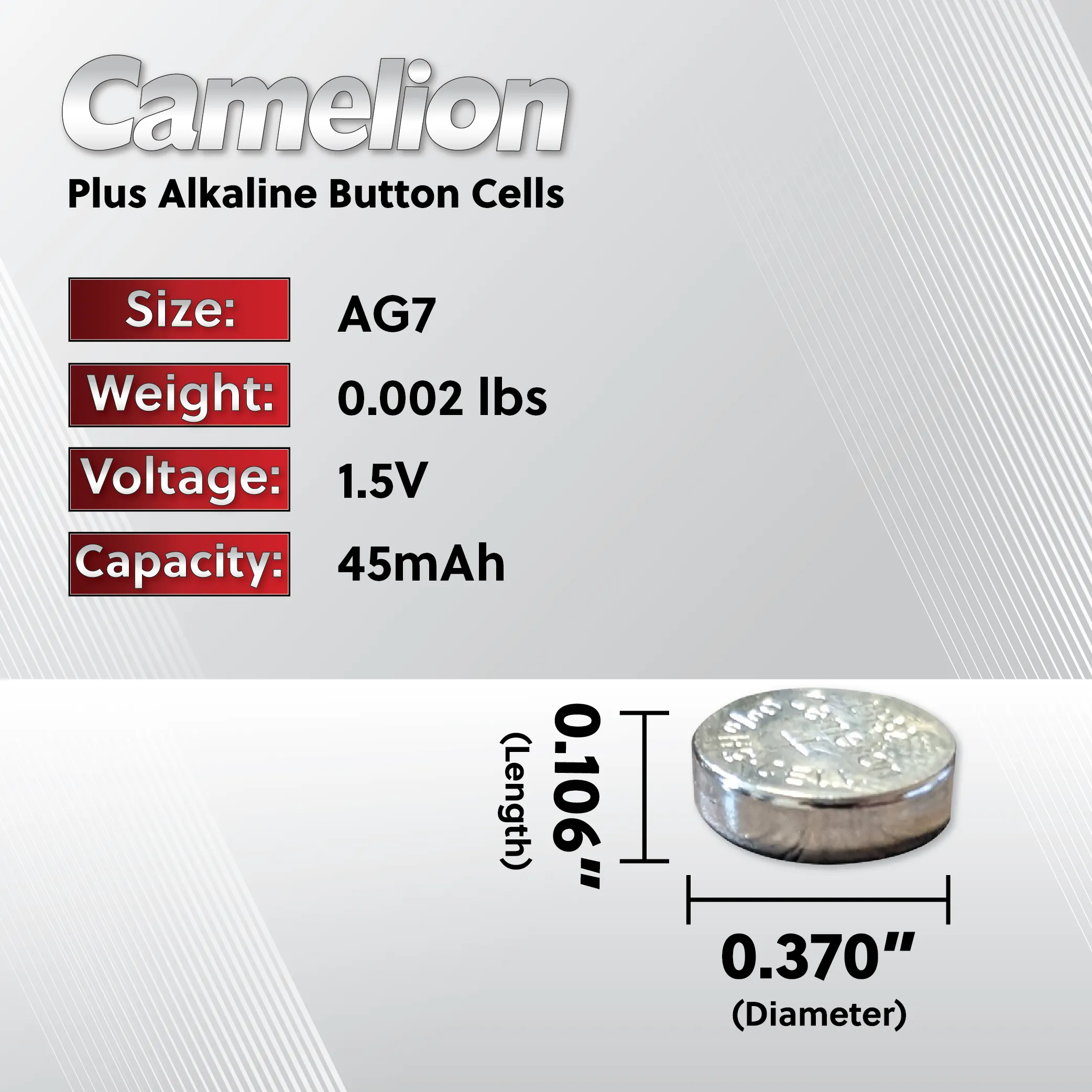 Camelion AG7 / 395 / LR926 1.5V Coin Cell Battery Pack of 2