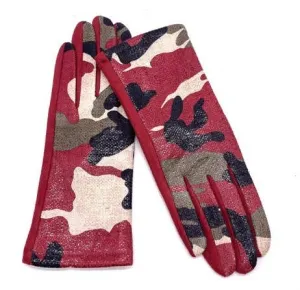 Camouflage Touch Screen Gloves: Wine