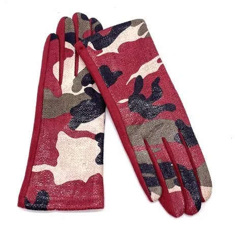 Camouflage Touch Screen Gloves: Wine