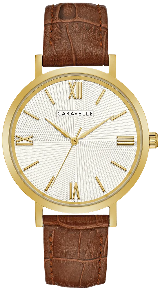 Caravelle by Bulova Mens Gold & Brown Leather Watch