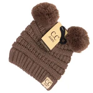 C.C. Beanie - Baby Double Pom Solid Beanie in Taupe