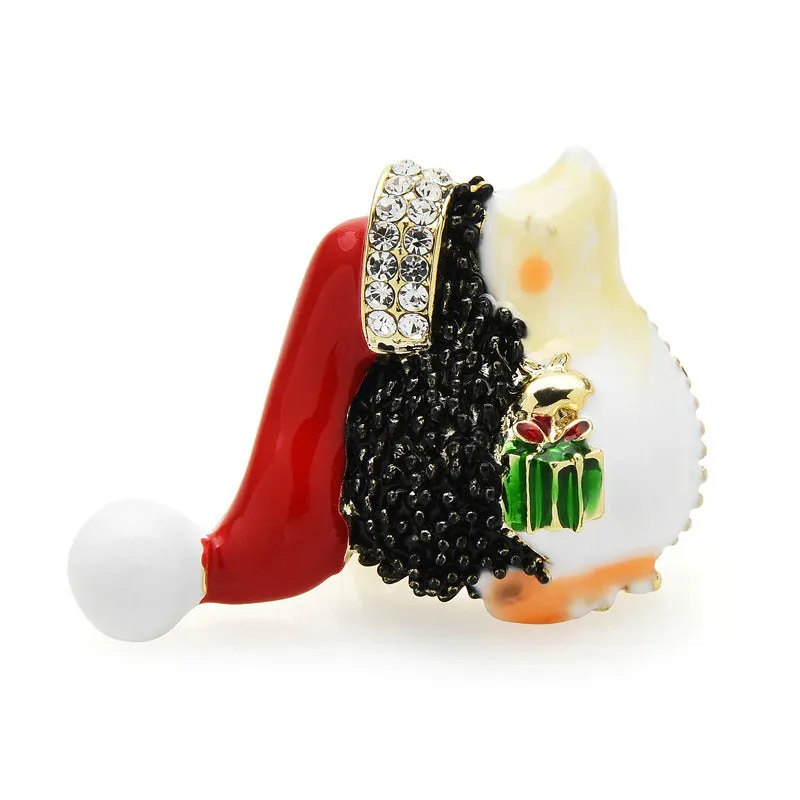Christmas Holiday Hedgehog Wearing Red Hat Brooch Pins