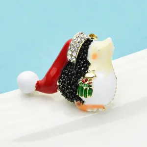 Christmas Holiday Hedgehog Wearing Red Hat Brooch Pins