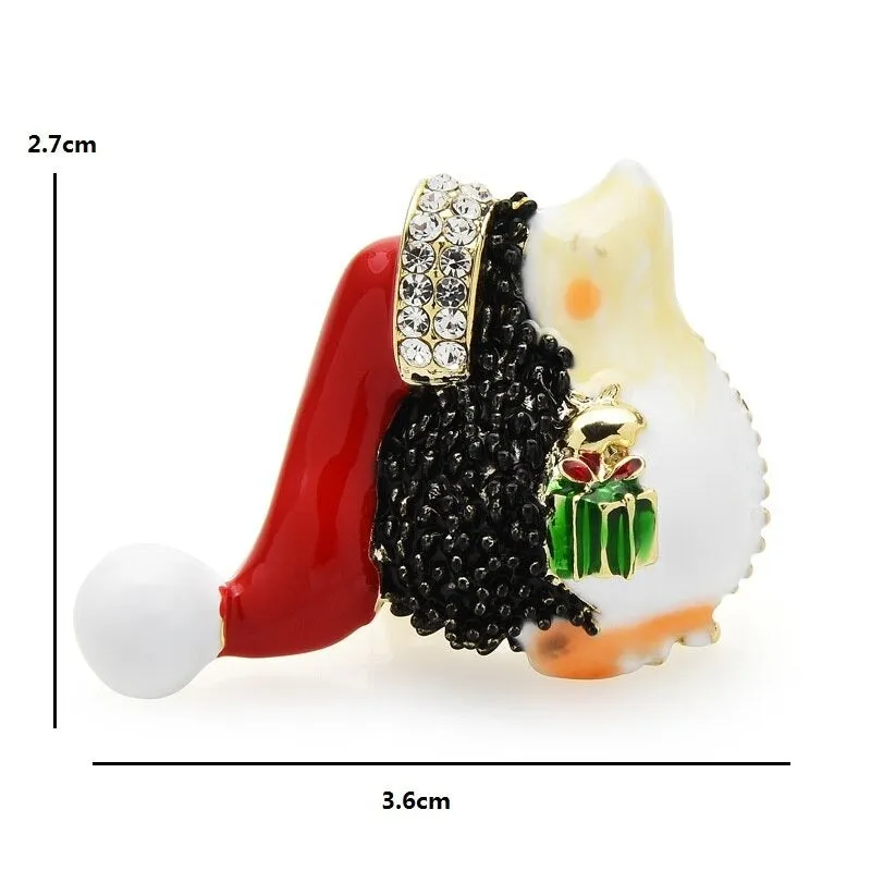 Christmas Holiday Hedgehog Wearing Red Hat Brooch Pins