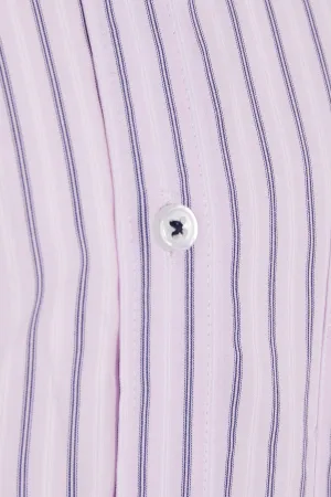 Classic Fit Short Sleeve Striped Cotton Pink Dress Shirt