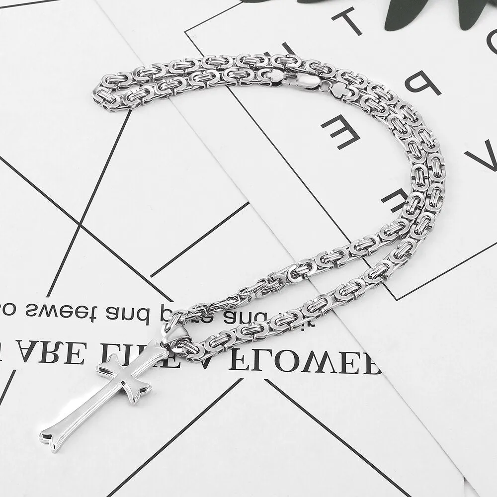 Cross Pendant Necklace Chains Hip Hop Stainless Steel Byzantine Emperor Chain Necklaces