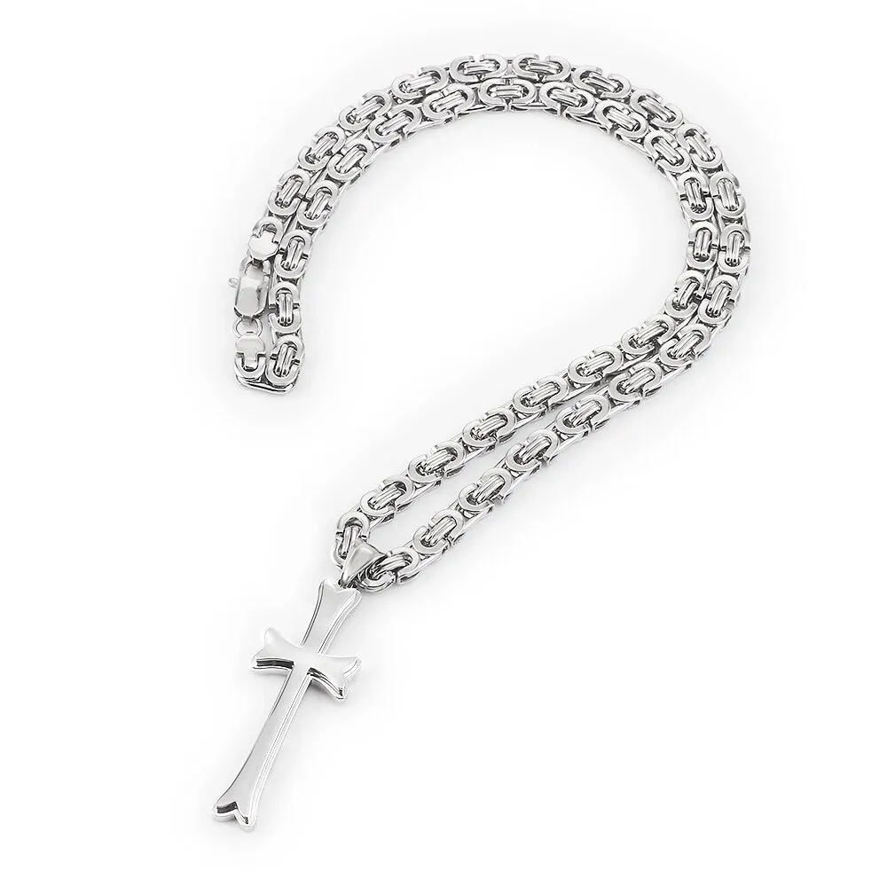 Cross Pendant Necklace Chains Hip Hop Stainless Steel Byzantine Emperor Chain Necklaces