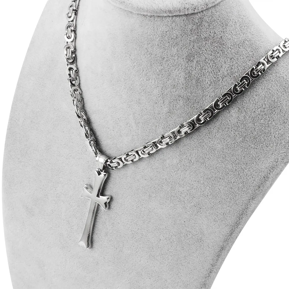 Cross Pendant Necklace Chains Hip Hop Stainless Steel Byzantine Emperor Chain Necklaces