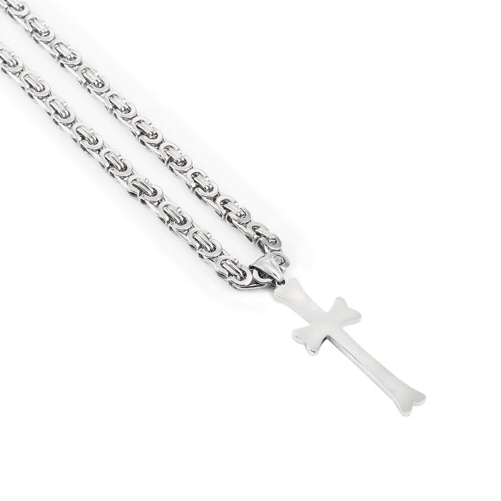 Cross Pendant Necklace Chains Hip Hop Stainless Steel Byzantine Emperor Chain Necklaces