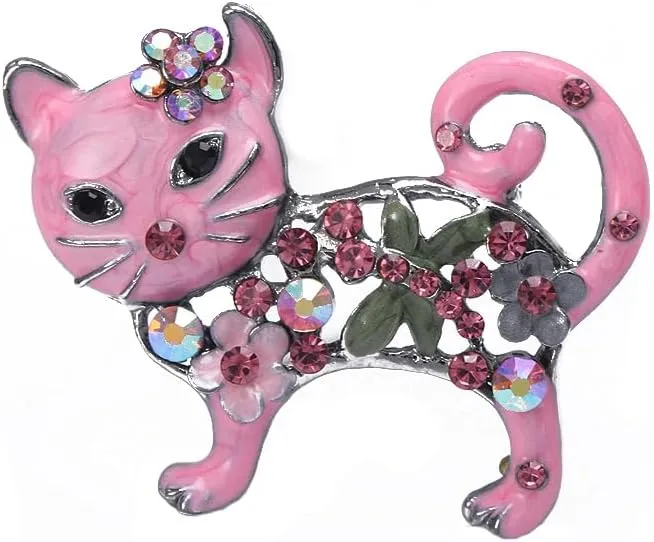 Crystal Cat Brooch Cute Kitten Lapel Pin Corsage Glittering Brooches Fine Animal Rhinestone Badge Boutonniere Jewelry Gifts Outerwear Clothes Decoration for Women Girls Accessories