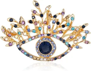 Crystal Evil Eye Brooch Pins Gold Plated Cubic Zirconia Rhinestone Wedding Bouquet Kit Lapel Pin Brooches for Women Girls Clothing Bags Hat Accessory Necktie Xmas
