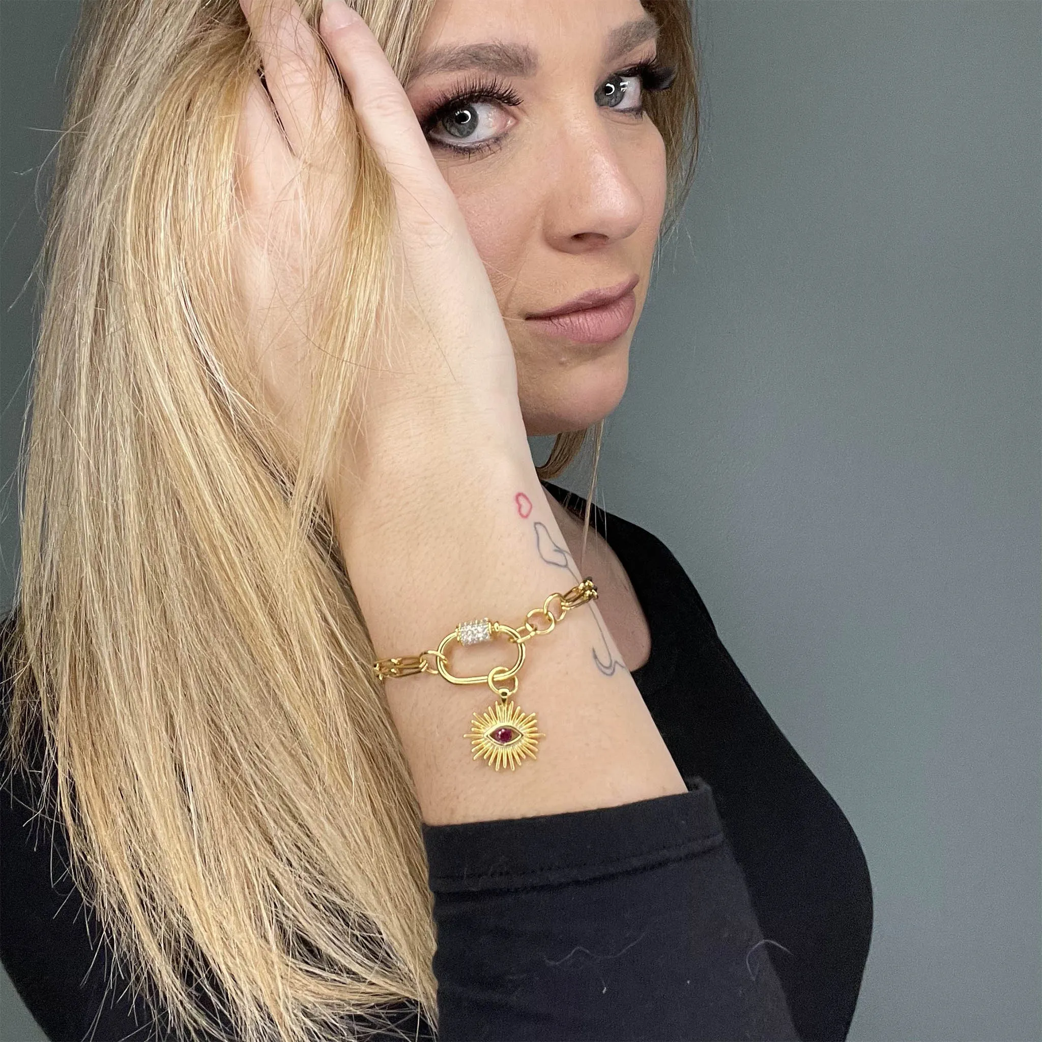 Crystal Link Lock Charm Bracelet
